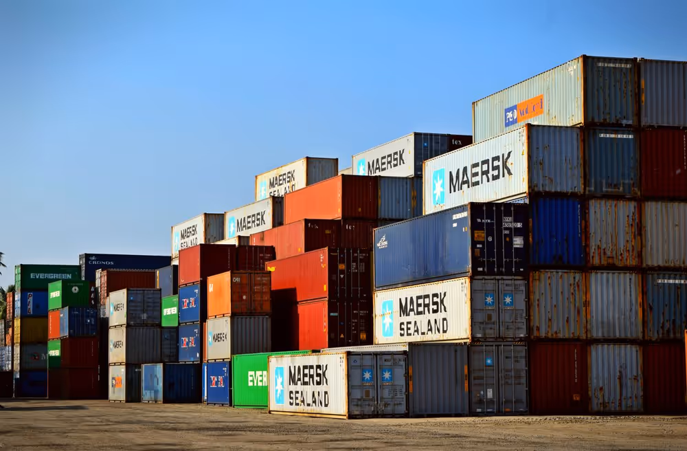 Stacked shipping containers in a port terminal